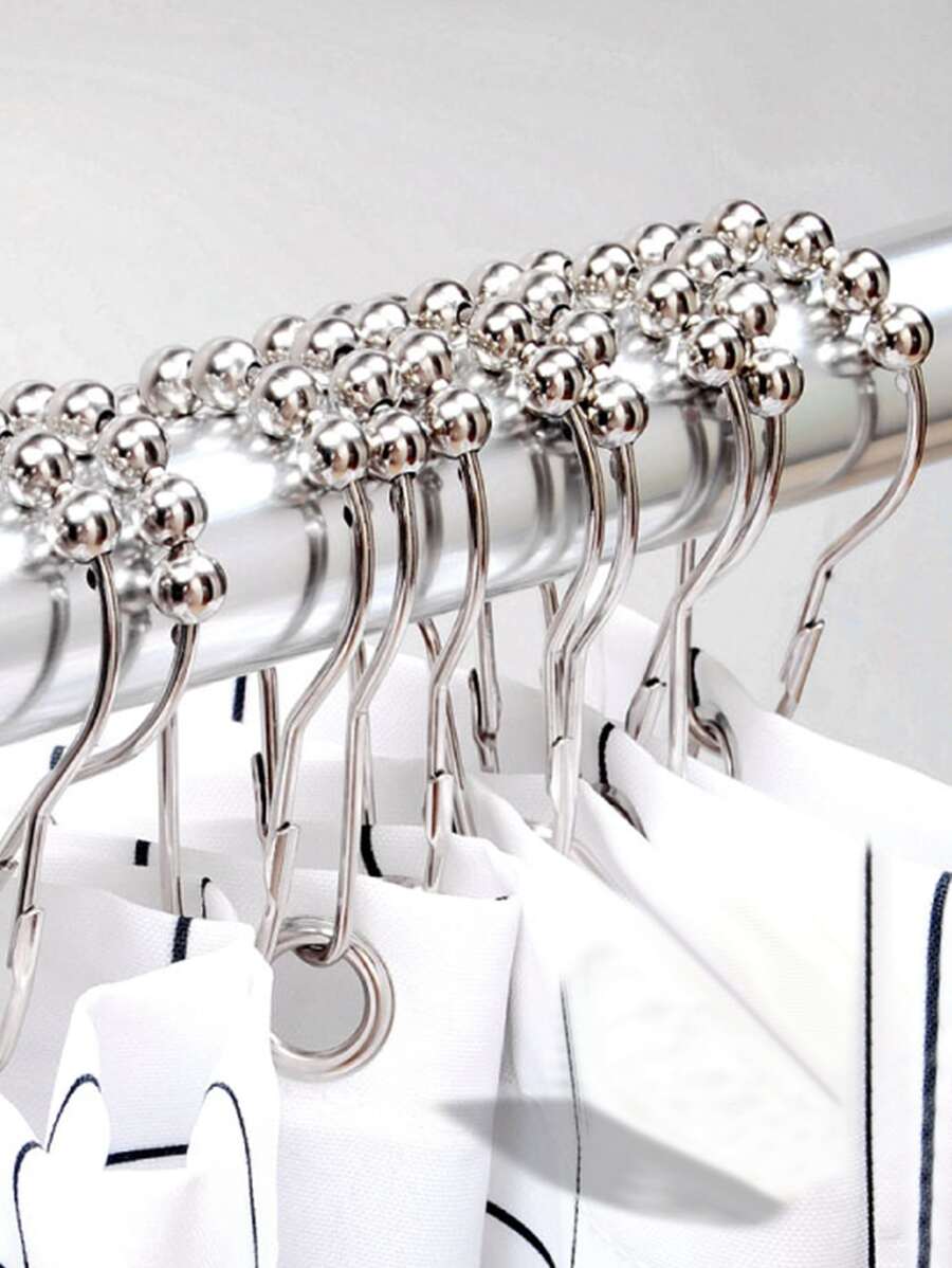 10pcs Stainless Steel Shower Curtain Hook - Silver - View 1