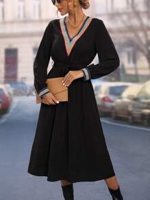 SHEIN LUNE Đầm Ruy băng màu trơn Giải trí - màu đen - Xem 1