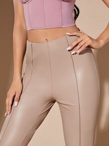 SHEIN BAE Seam Front PU Leather Pants - Khaki - View 6
