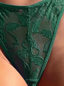Floral Lace Panty - Dark Green - View 4