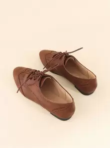 Giày Oxford đế bằng buộc dây phía trước, chi tiết tua rua và mũi nhọn, thích hợp cho mùa Thu/Đông. - Rỉ Nâu - Xem 2
