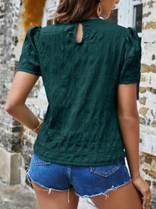 SHEIN VCAY Blusa con textura unicolor de manga farol - Verde Oscuro - Ver 2