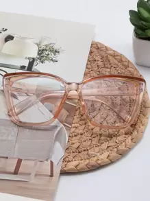 1pc Cat Eye Oversized Everyday Casual Non-Prescription Glasses - Champagne - View 4