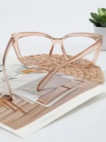 1pc Cat Eye Oversized Everyday Casual Non-Prescription Glasses - Champagne - View 5