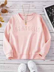 Girls Letter Drop Shoulder Sweatshirt - Baby Pink - View 1