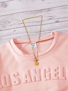 Girls Letter Drop Shoulder Sweatshirt - Baby Pink - View 3