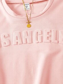 Girls Letter Drop Shoulder Sweatshirt - Baby Pink - View 4