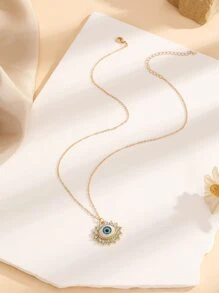 水鑽裝飾眼睛墜飾項鍊 - 彩色 - 查看 2
