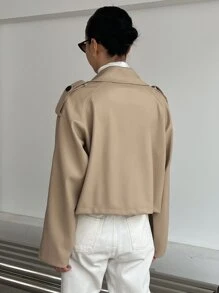 DAZY Raglan Sleeve Double Breasted Trench Coat - Khaki - View 2