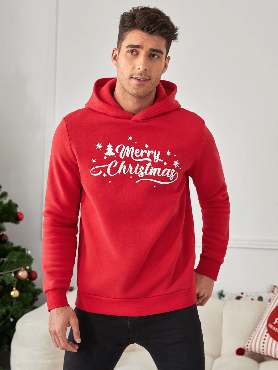 Manfinity Homme Loose Men's Christmas Printed Hoodie - Red - View 1