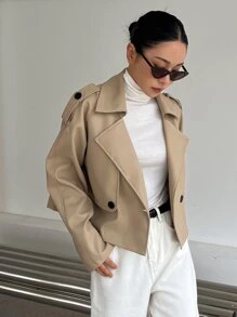 DAZY Raglan Sleeve Double Breasted Trench Coat - Khaki - View 3