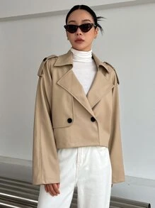 DAZY Raglan Sleeve Double Breasted Trench Coat - Khaki - View 4