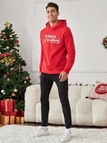 Manfinity Homme Loose Men's Christmas Printed Hoodie - Red - View 3