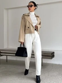 DAZY Raglan Sleeve Double Breasted Trench Coat - Khaki - View 7