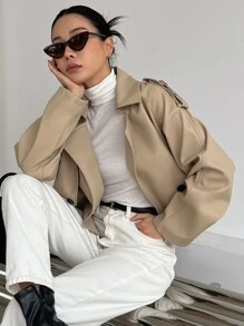 DAZY Raglan Sleeve Double Breasted Trench Coat - Khaki - View 8