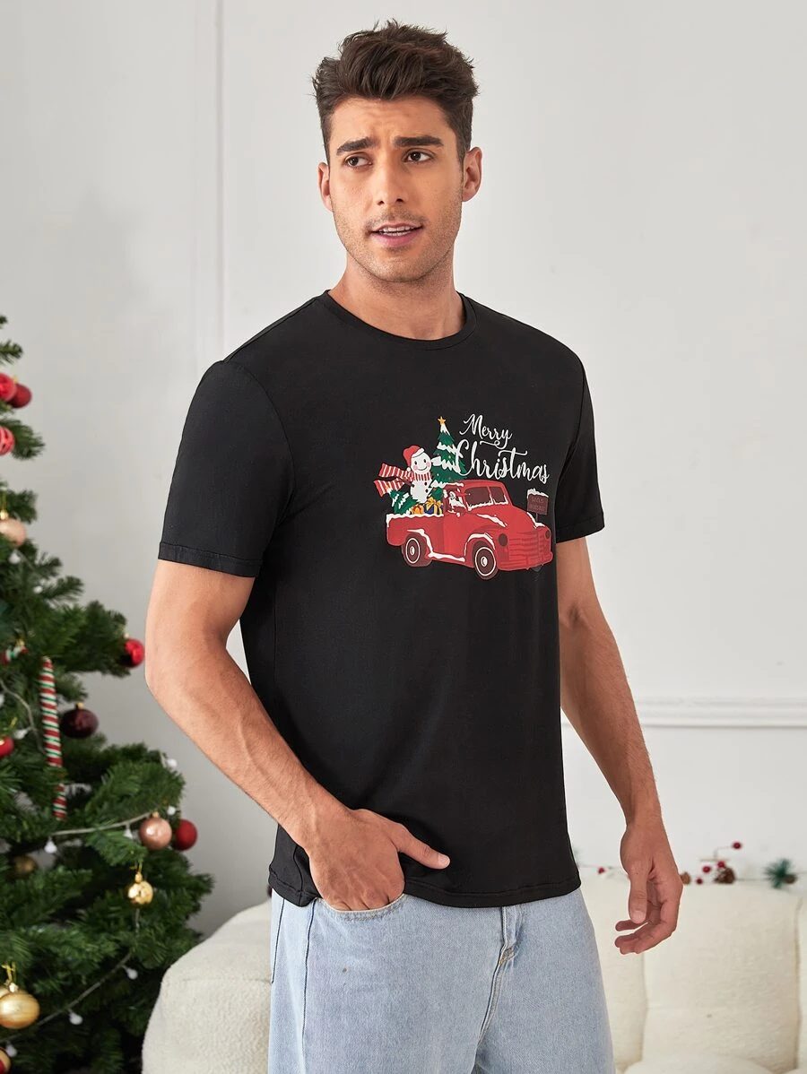 Manfinity Men 1 PC Letter & Car Print Tee - Black - View 1