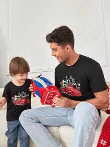 Manfinity Men 1 PC Letter & Car Print Tee - Black - View 2