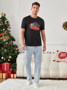 Manfinity Men 1 PC Letter & Car Print Tee - Black - View 3