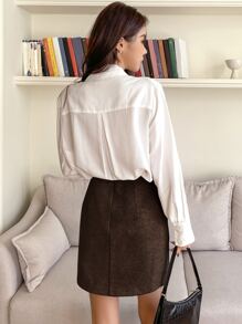 DAZY 高腰羊毛混紡半身裙 - 巧克力棕 - 查看 2