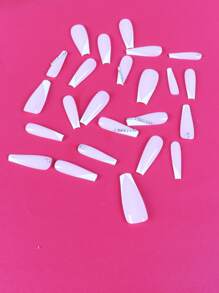 ROMWE 24 piezas Uña postiza largo ataúd con diseño de diamante de imitación & 1 hoja cinta - Blanco - Ver 5