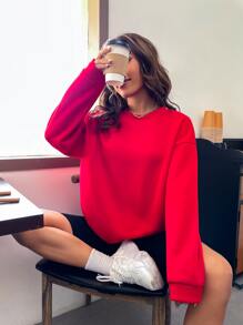 SHEIN Unity 标语和手绘印花保暖内衬套头卫衣，秋季款 - 紅色 - 查看 2