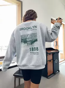 SHEIN Unity Slogan & Hand Print Thermal Lined Sweatshirt - Light Grey - View 1