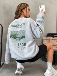 SHEIN Unity Slogan & Hand Print Thermal Lined Sweatshirt - Light Grey - View 4