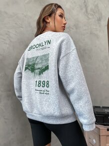 SHEIN Unity Slogan & Hand Print Thermal Lined Sweatshirt - Light Grey - View 5