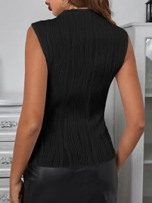 SHEIN Essnce Áo ba lỗ cổ giả trơn - màu đen - Xem 2