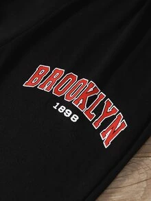 Girls Letter Graphic Colourblock Hoodie & Joggers - Black and White - View 4