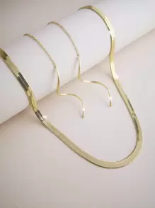 3P Hypoallergenic Stainless Steel Snake Chain + Rotating Thread Earrings & Extender - Yellow Gold - View 2