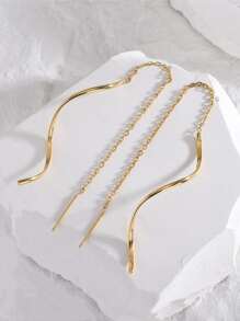3P Hypoallergenic Stainless Steel Snake Chain + Rotating Thread Earrings & Extender - Yellow Gold - View 4