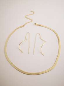 3P Hypoallergenic Stainless Steel Snake Chain + Rotating Thread Earrings & Extender - Yellow Gold - View 5