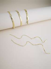3P Hypoallergenic Stainless Steel Snake Chain + Rotating Thread Earrings & Extender - Yellow Gold - View 7