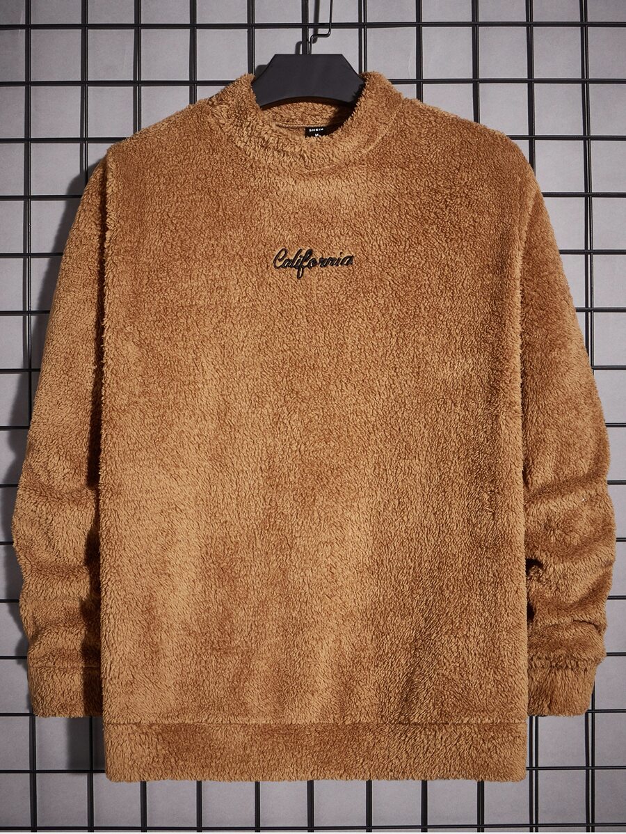 GENTILAND 男士字母刺繡絨布運動衫 - 棕色 - 查看 1