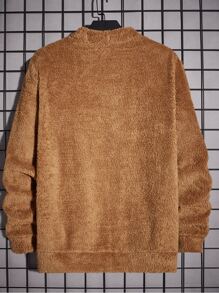 GENTILAND 男士字母刺繡絨布運動衫 - 棕色 - 查看 2