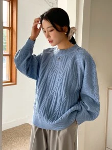 DAZY Cable Knit Raglan Sleeve Jumper - Dusty Blue - View 3