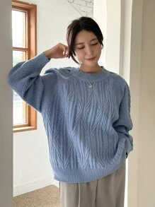DAZY Cable Knit Raglan Sleeve Jumper - Dusty Blue - View 8