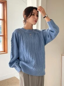 DAZY Cable Knit Raglan Sleeve Jumper - Dusty Blue - View 6