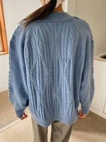 DAZY Cable Knit Raglan Sleeve Jumper - Dusty Blue - View 7