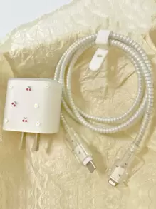 5件樱桃印花数据线保护套套装充电器保护套 - 無色 - 查看 2