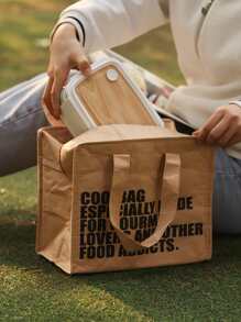 1pc Slogan Graphic Lunch Bag - Brown - View 1