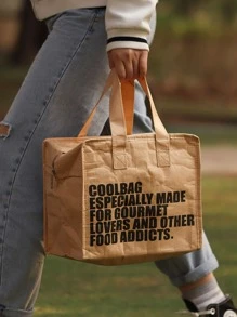 1pc Slogan Graphic Lunch Bag - Brown - View 2