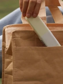 1pc Slogan Graphic Lunch Bag - Brown - View 3