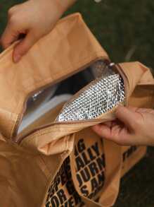 1pc Slogan Graphic Lunch Bag - Brown - View 4