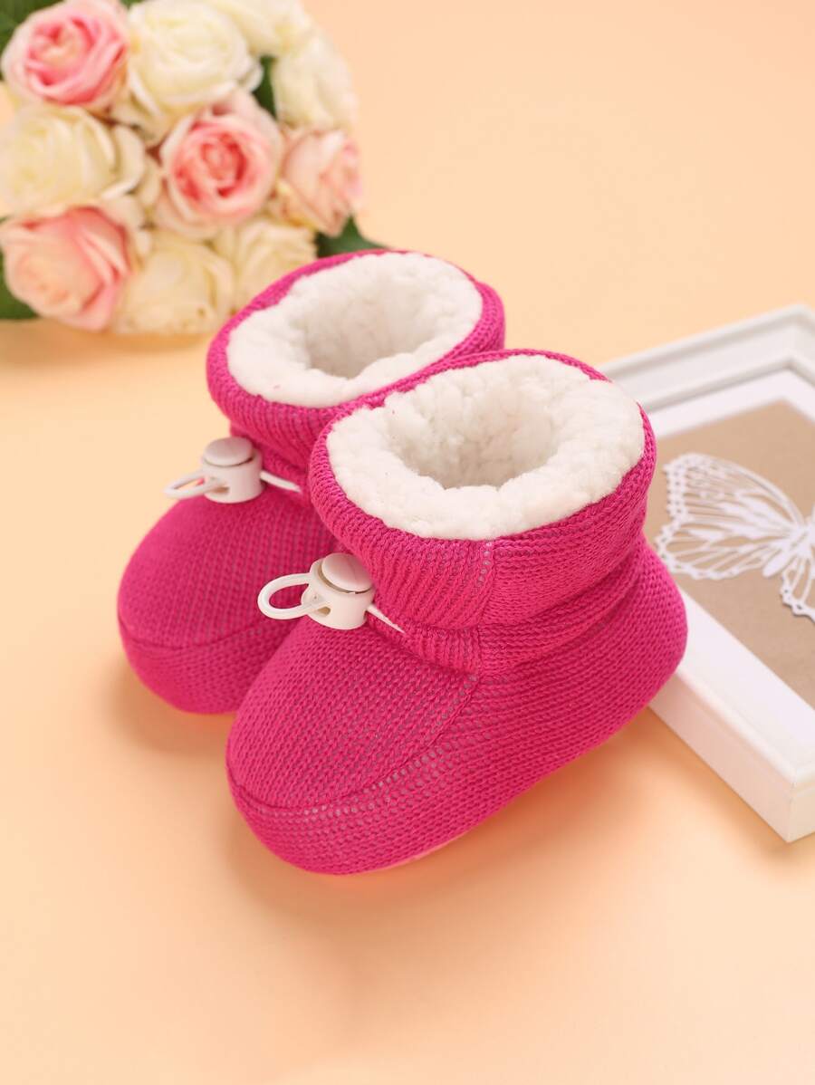 Baby Drawstring Design Thermal Lined Snow Boots - Hot Pink - View 1