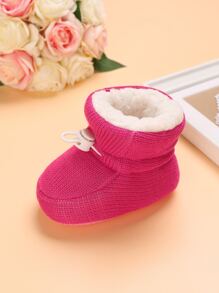 Baby Drawstring Design Thermal Lined Snow Boots - Hot Pink - View 3