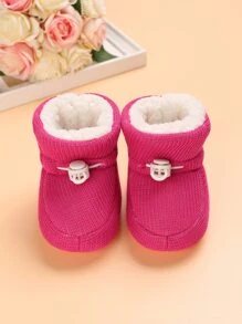 Baby Drawstring Design Thermal Lined Snow Boots - Hot Pink - View 4