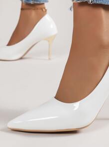 Minimalist Point Toe Stiletto Heeled Court Pumps - White - View 5