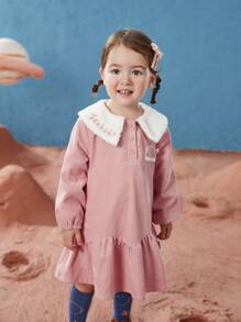 小女童字母刺繡水手領荷葉邊連衣裙